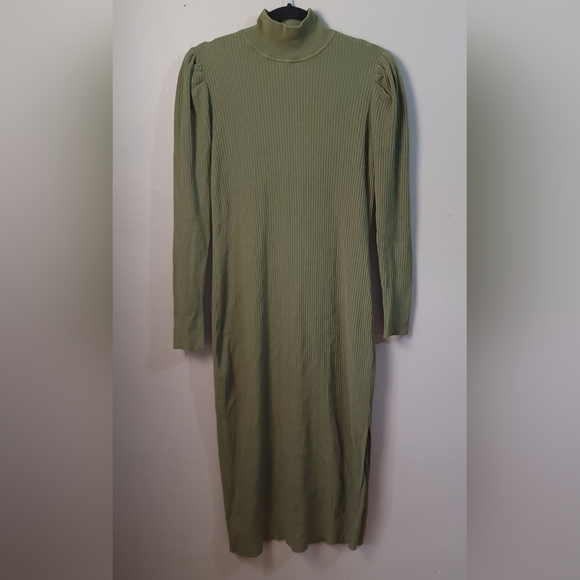 Who What Wear EUC Classic Vintage Inspired Army Green Ribbed Sweater Dress LARGE - Picture 9 of 11